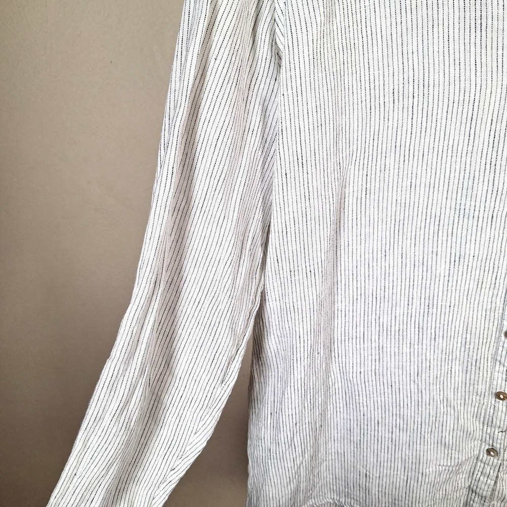 Tahari 100% Linen Striped Oversized Slouchy Button Front Boho Granola Preppy Top - Picture 2 of 8